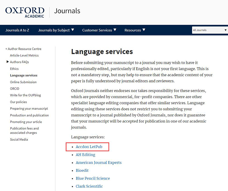 牛津大学出版社推荐作者使用LetPub语言编辑服务